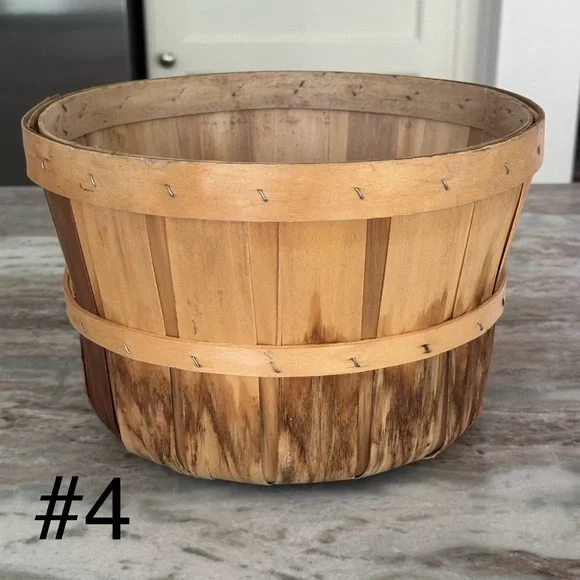 Set of 5 Fall Harvest Rustic Wooden Bushel Baskets- Fall Planter / Apple Picking - Picture 5 of 13